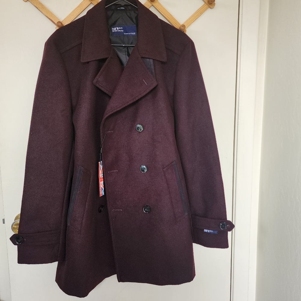Macy'sBar III Mens Slim Fit 40L Pea Coat - Dark Purple/Wine new with tags
